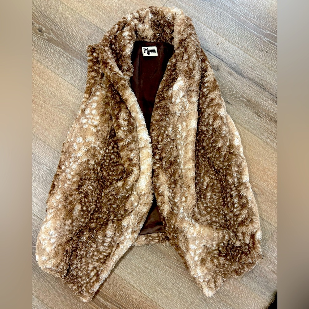 Show me your mumu brown fawn deer fur vest cardigan size medium